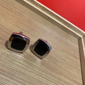 Classic Men's Stainless Steel Square Cufflinks with Black Inlay